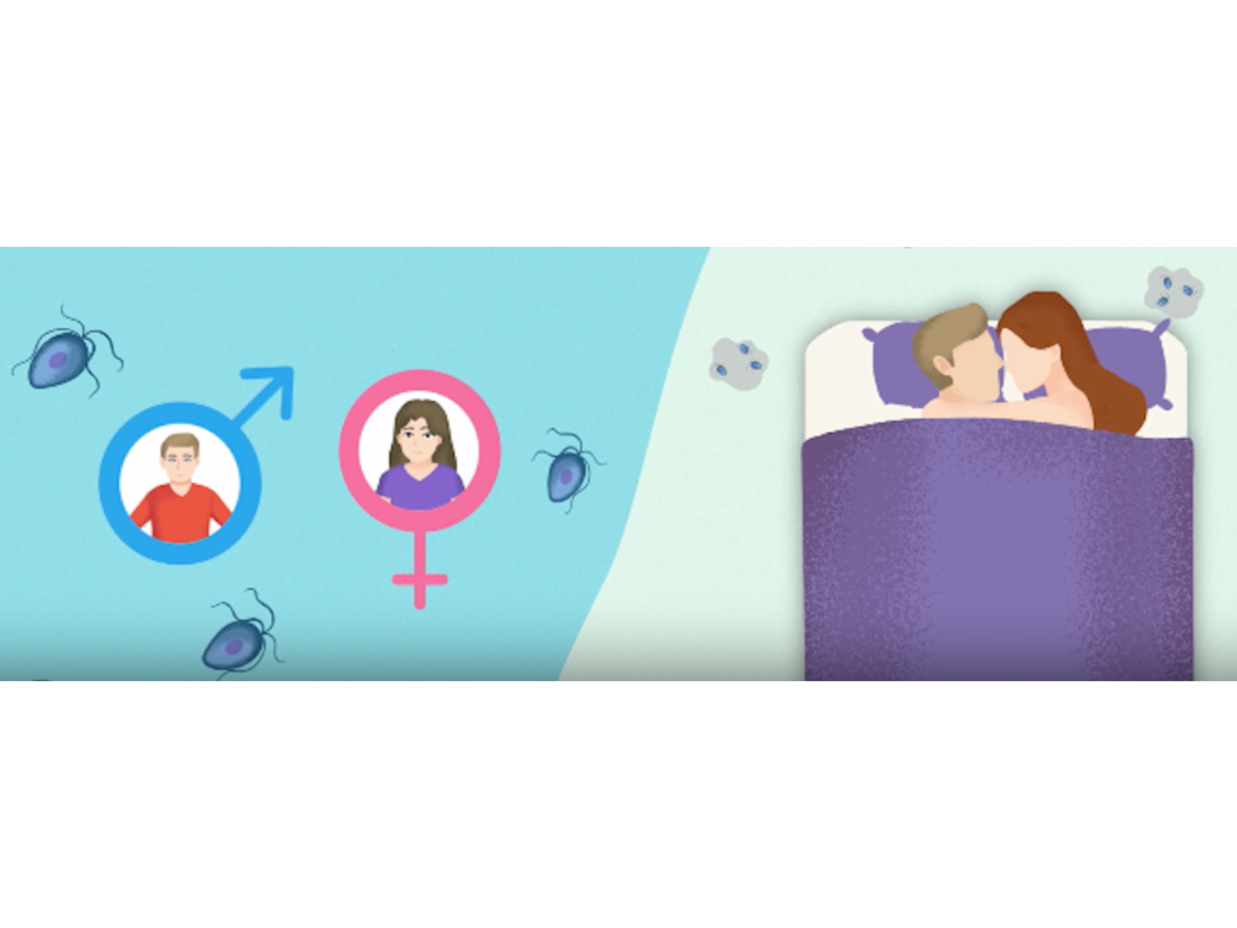 animated couple in bed with viruses