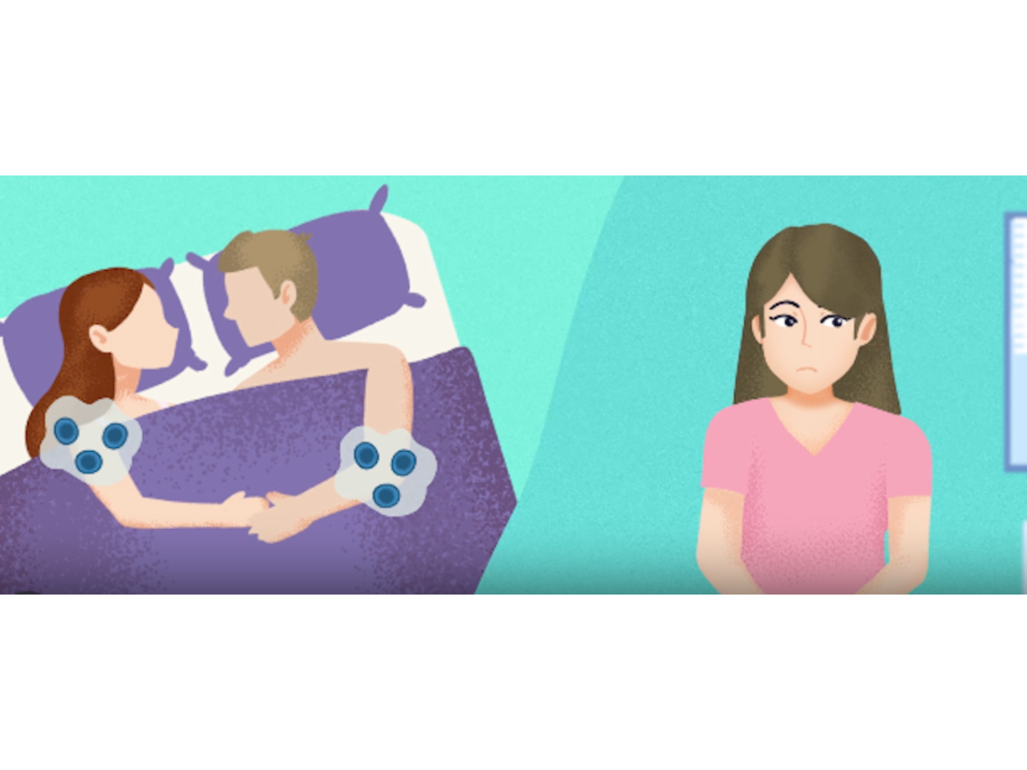 animated couple in bed with virus cells