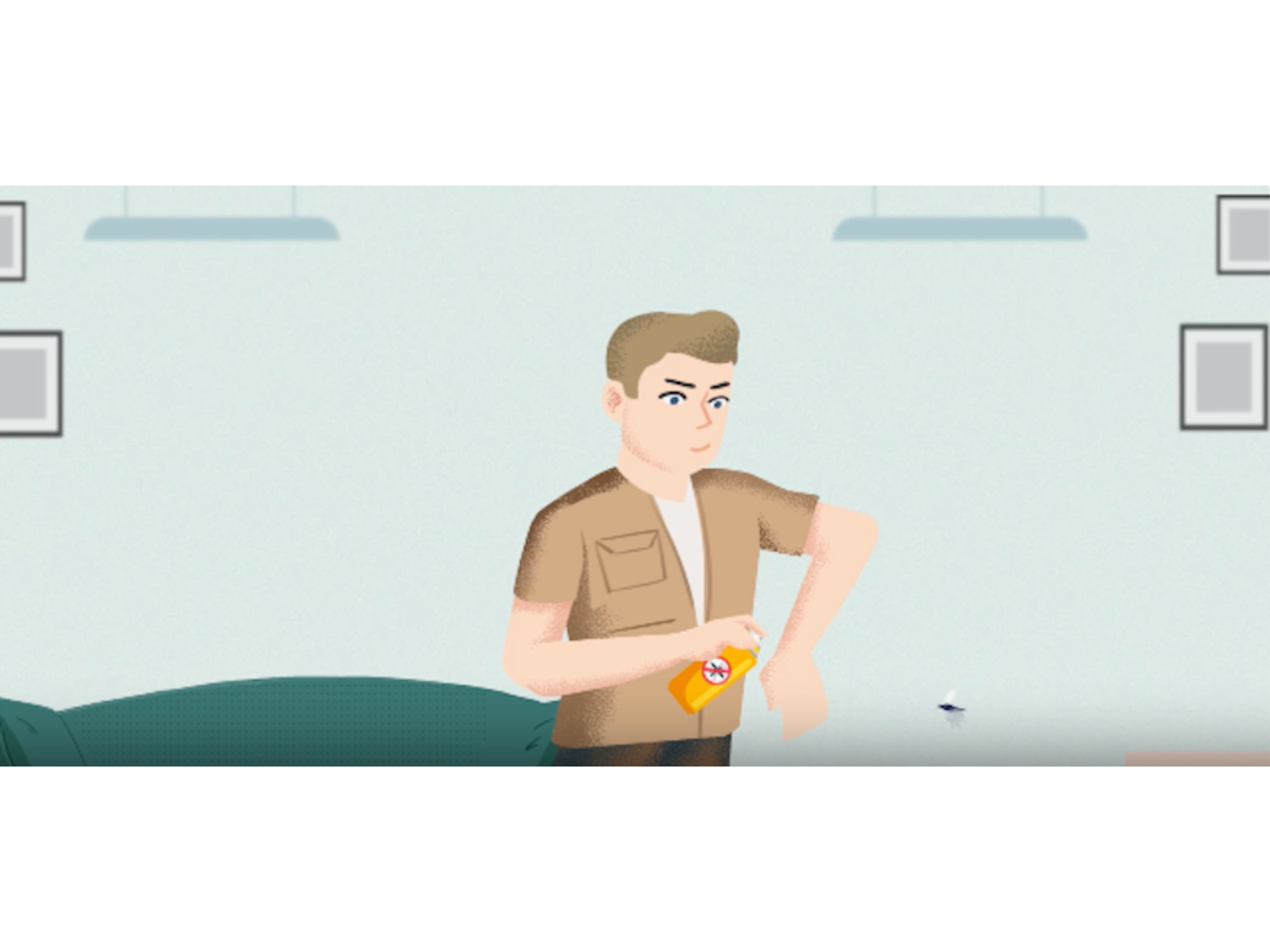 animated man spraying repellent to stop zika bugs