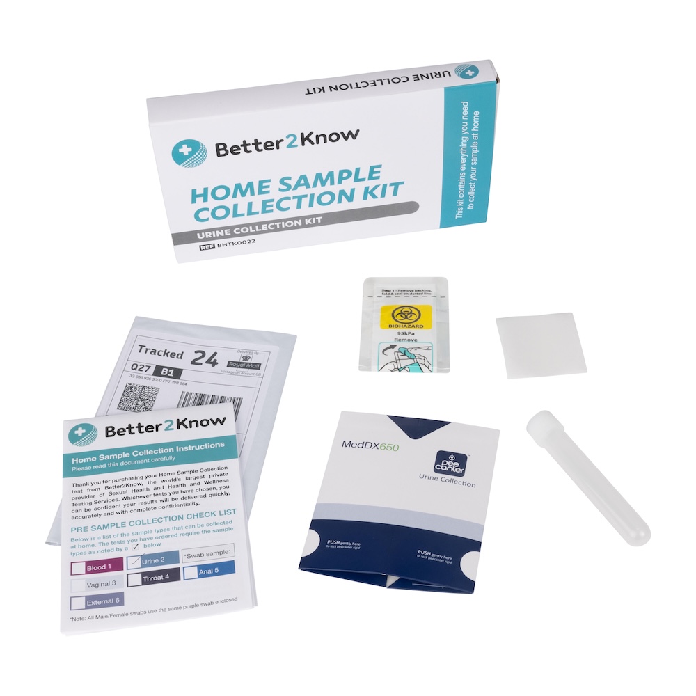 contents of a urine home sample collection kit